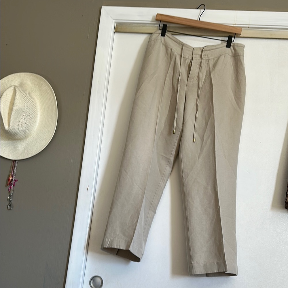Tan Linen with Relaxed Fit and Drawstring Waist